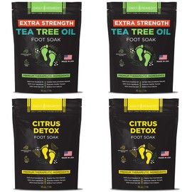 DAILY REMEDY 4-Pack Foot Soak Set - 2 Extra Strength Tea Tree Oil & 2 Citrus Detox - Made In USA - Soothes Tired Feet, Athletes Foot, Stubborn Foot Odor, Softens Calluses & Refreshes & Detoxifies