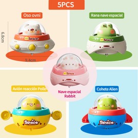 Set de 5 Carritos Press and Go para Niños 1-6 Años - Vehículos de Tracción con Animales (Dino, Oso, Conejo y Más) - Juguetes Educativos de Coches - Regalo Cumpleaños o Día del Niño