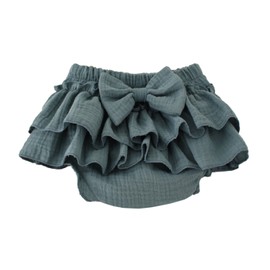 RUKOSU - Pantalones cortos para bebé y niña, con lazo, gasa de algodón, con volantes, para pañales, pantalones cortos, Azul, 12-24 Meses