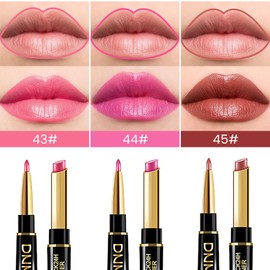 BINGBRUSH 2 IN 1 Lip Liner & Lipstick Makeup Set, Dark Red Matte Metallic Lipliner Set for Black Mature Women Waterproof Long Lasting Gift Set (3Pcs Set16-Shine: 43#44#45#, 3Pcs)