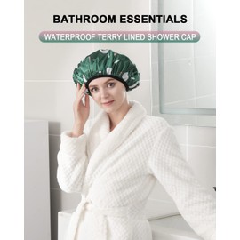 YIZIJIZI Terry Lined Shower Caps, Triple Layer Large Shower Cap for Women, Reusable Shower Caps for Long Thick Hair, Waterproof Washable Soft Bath Shower Caps for Hair Care