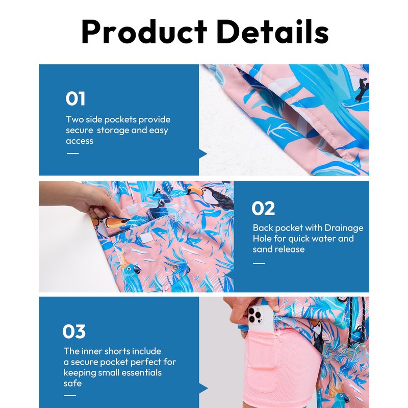 Milin Naco Mens Swim Trunks 7 Inch Inseam Compression Liner