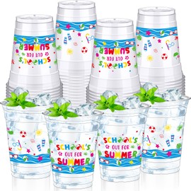 Sliner 48 Pcs School's out for Summer Disposable Cups 12 oz End of School Year Theme Plastic Cups Cold Beverage Drinking Container for School Classroom Summer Vacation Party Celebration Decoration