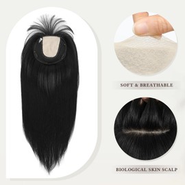 Aimeolyn Hair Toppers for Women Real Human Hair 8x8inch Hair Toppers for Women with Bangs 20inch Skin Scalp Big Base Cover Thinning Hair or Hair Loss Top Hair Pieces Wiglets Remy Hair Topper