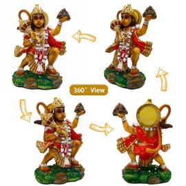 Hindu God Flying Hanuman Statue - 9.2”H Jayanti Murti Pooja Item Diwali Gift for Indian Friend Family Altar Puja Item Home Office Temple Mandir Shrine Yoga Meditation Room Spiritual Decoration