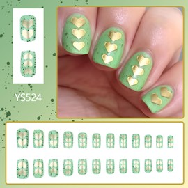 FIEONCIY Press on Nails Short Square Valentine's Day Glossy Full Cover Acrylic Short Square False Nails with Heart Designs Artificial Square Fake Nails Glue ons Fingernails for Women Girls(YS524)