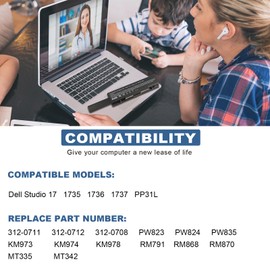 TREE.NB New 9 Cell 7800mAh Laptop Battery for Dell Studio 1735 1736 1737 KM973 RM791 US