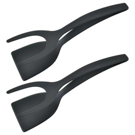 2-Piece Flipping Spatula, Kitchen Utensil Set, Cooking Spatula, Kitchen Non-Stick Accessories, 2-in-1 Flipper, Household Toast, Egg Roll Flipping Tool (Black)