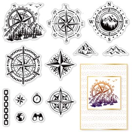 craspire Compass Clear Stamps Compass Mountain Outdoor Scenery Transparent Silic1 Stamp Rubber Stamp for Scrapbooking Birthday Photo Album Thanksgiving Card Making 4.3 x 6.3 x 0.1 Inches