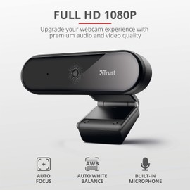 Trust Tyro Full HD All-in-one Webcam with Built-in Microphone, 1080p, Auto-focus, Plug and Play, Tripod Stand Included, Hangouts, Meet, Skype, Teams - Black