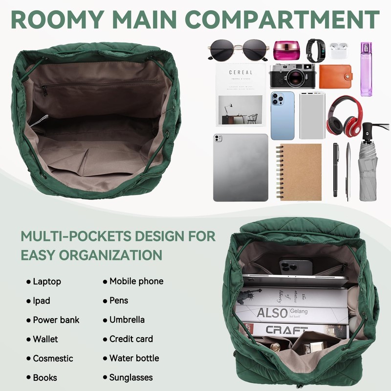 VASCHY Quilted Backpack Purse for Women, Lightweight Casual Puffer Flap