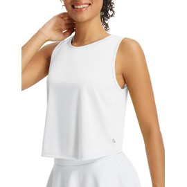 baleaf Workout Tops for Women Cropped Back Knotted Sleeveless Tank Tops Quick Dry Athletic Gym Yoga Running Shirts Loose Fit UPF50+ White M