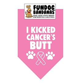 I Kicked Cancer's Butt Dog Bandana (One Size Fits Most for Medium to Large Dogs, Medium Pink)