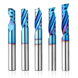 Genmitsu 1/4 Inch Shank 5pcs Carbide Spiral O Flute Up Cut CNC Router Bits Set, Solid End Mill Nano Blue Coat for Milling Machine Woodworking Cutting Carving Wood Acrylic PVC PCB MDF, OS05A