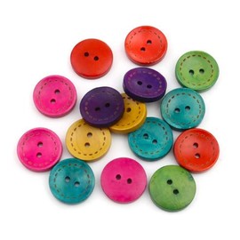 Pack of 50 Small Premium Wooden Buttons Round, Colourful, Available in Sizes 10 mm, 15 mm, 20 mm - Two-Hole Buttons for Crafts for Sewing, Children's Buttons, Children's Clothing, Coloured Craft