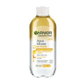 Garnier Skin Active Agua Micelar Desmaquillante Bifásica, 400ml. Limpia, Desmaquilla y Nutre, Remueve Maquillaje a Prueba de Agua, para Todo Tipo de