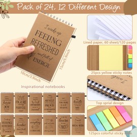Pasimy 24 Set/48 Pcs Employee Appreciation Gifts Bulk Positive Affirmation Spiral Notebooks with Sticky Notes and Bamboo Pens Small Steno Pads for Women Men Office School, 3.9 x 5.9 Inches