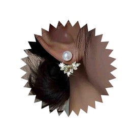 TseenYi Crystal Pearl Ear Jacket Earring Gold Cluster Leafs Cz Earring Vintage Pearl Stud Earring Leaves Cluster Front Back Earring Cz Pearl Shine Earring Jewelry for Women and Girls