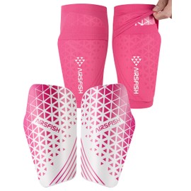 AIRSFISH Soccer Shin Guards for Kids Youth Adults,Shin Pads and Sleeves with Optimized Insert Pocket EVA Cushion,Reduce Shocks and Injuries for Boys Girls Men for Football Games (Pink, S)
