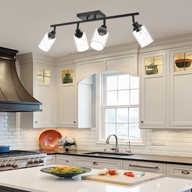 Wanluce 4-Light Black Track Lighting Kit Ceiling Mount Kitchen Track Lighting Fixtures, Bathroom Ceiling Tracking Vanity Light with Bubble Seeded Glass Shade & Rotatable Tracking Heads for Accent Shop