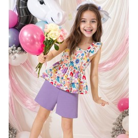 Akyzic Baby Girls Summer Outfits Dinosaurs Ruffle Sleeveless Tops Shirt and Casual Shorts Toddler Girls 2 Pcs Dino Short Sets Clothes 2021-7T