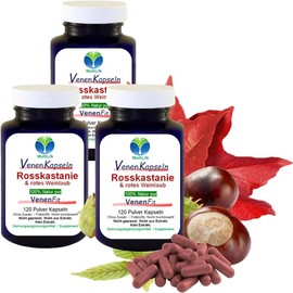 Horse Chestnut Veins Fit + Vine Leaves 360 (3 x 120) Capsules "in the Legs" Tired, Swollen, Exhausted, Heavy Legs [Without Additives] 27337-3