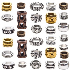 Dreadlock Beads,30 Pcs Metal Dreadlock Beads Large Hole Dreadlock Beads Hair Decoration Accesseries for Hair Braiding Jewelry Making