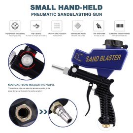 Sand Blasting Gun, Hand Device, Air Sand Blaster with Funnel, Portable Pneumatic Sandblasting Gun for Remove Paint Stains, Rust Clean Surfaces, Car Maintenance, Mechanical Equipment (Blue)