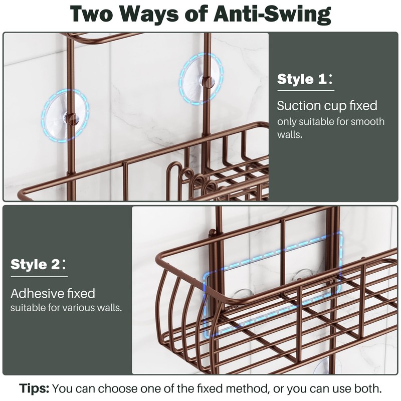 Epicano Shower Caddy Hanging, Anti-Swing Over Head Shower Caddy Rustproof