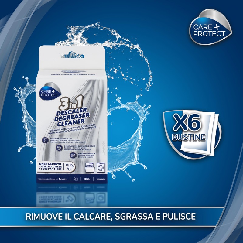 CARE + PROTECT 3 in 1 Anticalcare, Sgrassante e Igienizzante,