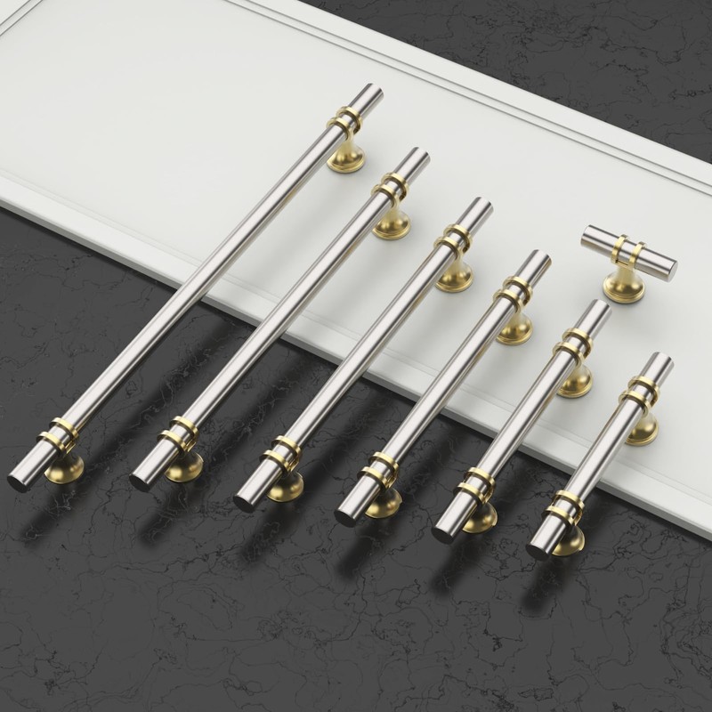 Amerdeco 10 Pack Brushed Satin Nickel and Gold Cabinet Pulls