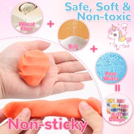 Crelloci Unicorn Play Color Dough Sets for Kids Ages 4-5, 36 PCS Dough Tools Kit for Toddlers Ages 3+, Unicorn Hair Salon Pretend Play Toys for Girls Birthday Gifts