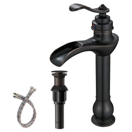 BWE Vessel Sink Faucet Oil Rubbed Bronze Bathroom Faucet with Pop Up Drain Assembly and Supply Hose Single-Handle Single Hole Tall Bathroom Faucet Vanity Lavatory Mixer Tap Tall Body