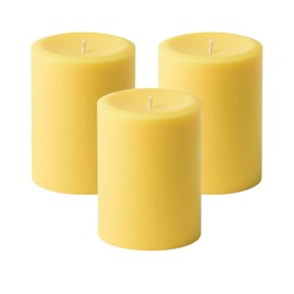 3" x 4" Hand Poured Solid Color Unscented Pillar Candles Set of 3 (Yellow)