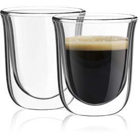U Chef Juego 2 de vasos de 60 ml de cristal para espresso | Vasos para café de cristal aislante de calor sin asa | Set de vasos para café con doble capa térmica