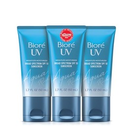 Biore UV Aqua Rich - Hidratante facial diario con SPF 50 | Protector solar e imprimación sin aceite para maquillaje con ácido hialurónico, sin yeso bl