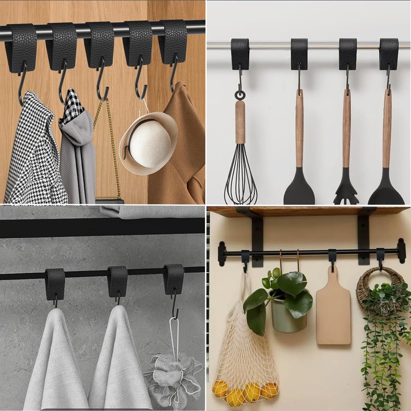 Lxoraziy 6 Pieces Leather S Hooks for Hanging, Stainless Steel