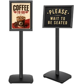 Heavy Duty Sign Holder Stand 8.5x11 Inch - Pedestal Floor Standing Sign Holder with Weighted Base - Vertical & Horizontal Poster/Menu Stand for Indoor/Outdoor Business Store Advertising, Black