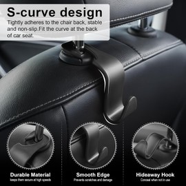 LivTee - Ganchos para los reposacabezas del asiento del coche, de color negro, para bolsos, ropa, abrigos o bolsas de la compra, juego de 4