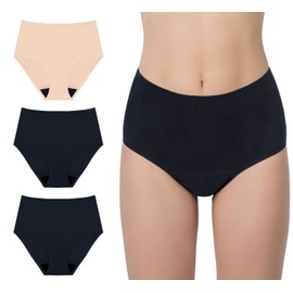 AIRCUTE Washable Urinary Incontinence Underwear for Women Absorbent Seamless High Waist Leak Protective Panty 3 Pack (Black-Black-Beige, 2X-Large)