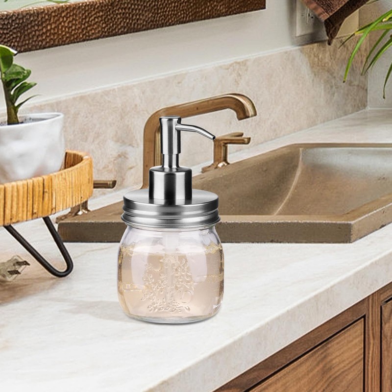 Amolliar 10 OZ Mason Jar Liquid Soap Dispenser, Stainless Steel
