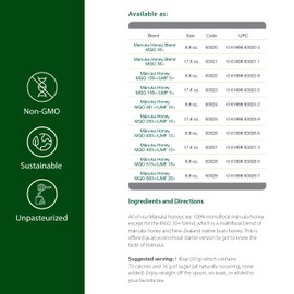 Flora - Mānuka Honey MGO 100+/5+ UMF, New Zealand Honey, 100% Traceable MGO,Natural Healing, Sore Throat Relief, Aids Digestion, 8.8-oz. Jar