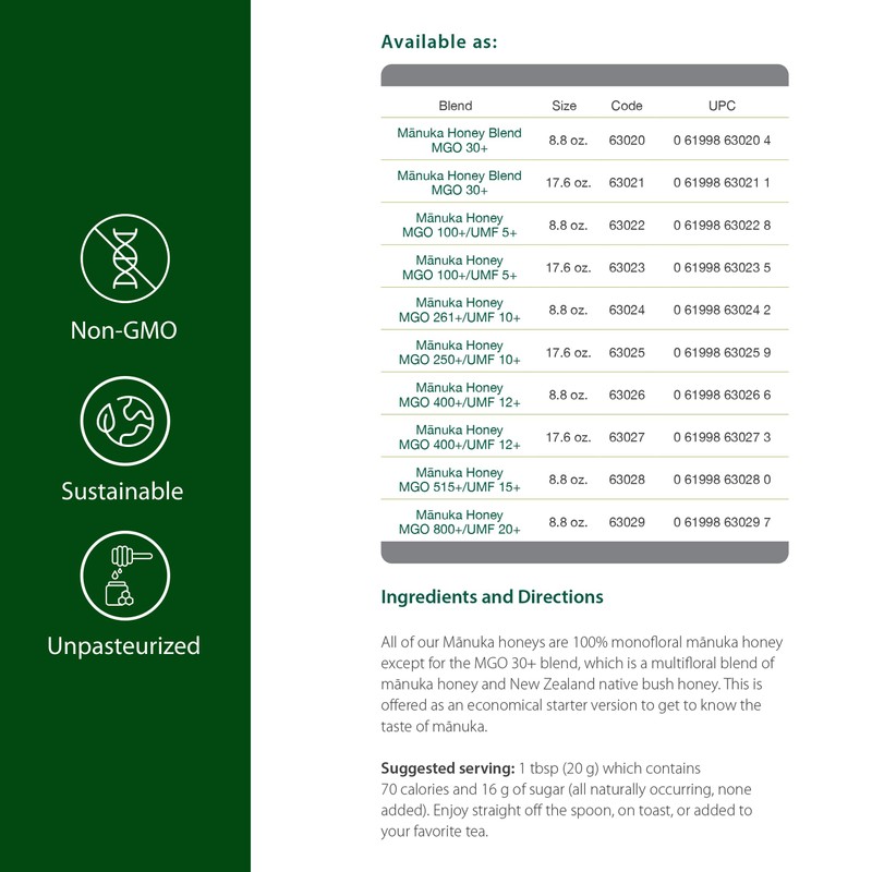 Flora - Mānuka Honey MGO 100+/5+ UMF, New Zealand Honey,