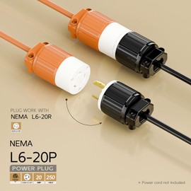 Nema L6-20P 20 Amp 250 Volt Connector, L6-20 Locking Power Cord Connector 2P 3W, Locking Plug, Industrial Grade DIY Twist-Lock Cord Male Plug,Black and White Color