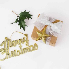 STOBOK Pack of 30 Mini Star Christmas Decorations Golden Glitter Star Hanging Christmas Tree Decoration Tags Christmas Holiday Party Supplies