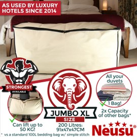 Neusu 200 Litre Jumbo Storage Bag with Zips - Heavy Duty - Giant Duvet Storage Bag - Loft or Bedroom Storage Solution - 91x47x47cm - Beige