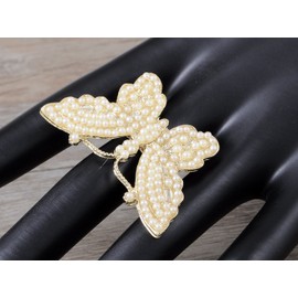 Alilang Faux Pearl Beaded Golden Tone Butterfly Spread Beautiful Cute Fashion Sized Ring