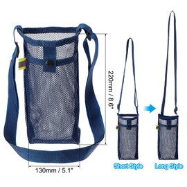 PATIKIL 22mmx13mm Water Bottle Bag, Mesh Portable Bottle Holder Carrier Adjustable Shoulder Strap for Sports Hiking Camping, Dark Blue