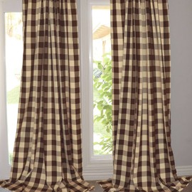 lovemyfabric Big Buffalo 2 Inch Checkered 100% Polyester Curtain Window Treatment/Decor Panel Country Style- Brown and Cream (1, 56"X96")
