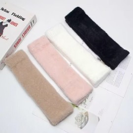 Women's Autumn/Winter Knit Long Half-Finger Arm Warmers Thick Mittens - Pink 10ea